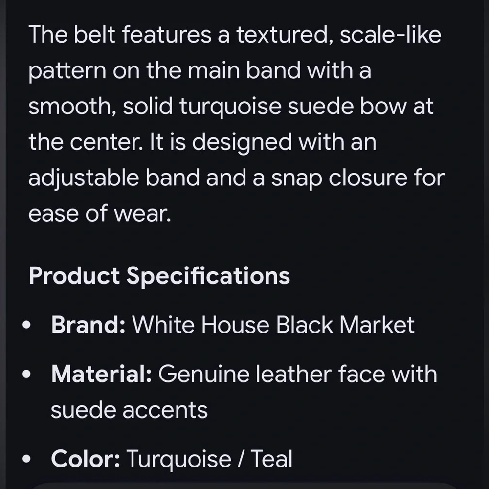 White House Black Market Turquoise Suede Bow Leather Belt